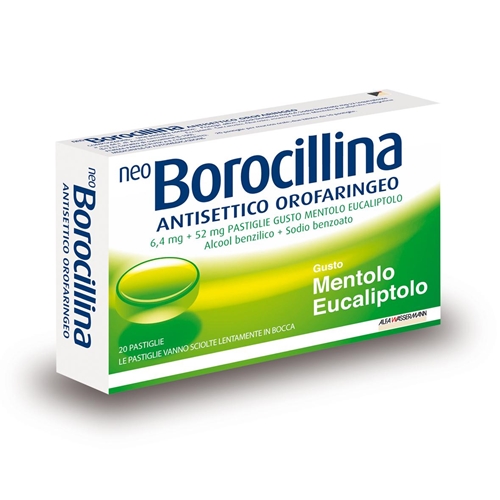 NeoBorocillina Antisettico Orofaringeo 6,4mg + 52mg  Mentolo Eucaliptolo 20 Pastiglie - Farmacia Rossi2 - Farmacia Rossi 