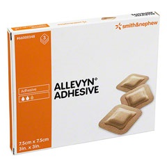 MEDICAZIONE IDROCELLULARE ADESIVA STERILE ALLEVYN ADHESIVE ALTAMENTE ASSORBENTE IN SCHIUMA DI POLIURETANO A STRUTTURA TRISTRATIFICATA 7,5X7,5CM 3 PEZZI - Farmacia Rossi2 - Farmacia Rossi 