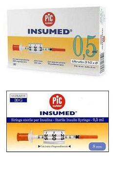 SIRINGA PER INSULINA PIC INSUMED 0,5 ML 100 UI AGO GAUGE 29 LUNGHEZZA 12,7 MM SENZA SPAZIO MORTO 3 SACCHETTI DA 30 PEZZI - Farmacia Rossi2 - Farmacia Rossi 