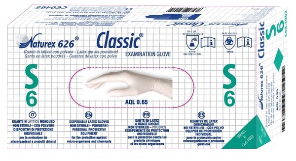 GUANTO IN LATTICE MONOUSO NON STERILE CON POLVERE NATUREX 626 CLASSIC MISURA SMALL 100 PEZZI - Farmacia Rossi2 - Farmacia Rossi 