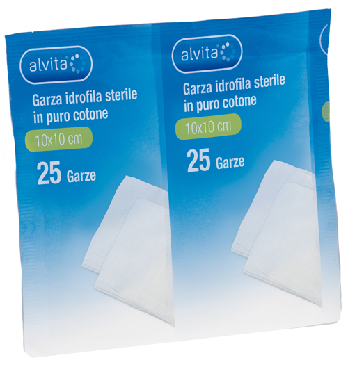 GARZA IDROFILA IN PURO COTONE ALVITA 10X10CM 25 PEZZI - Farmacia Rossi2 - Farmacia Rossi 