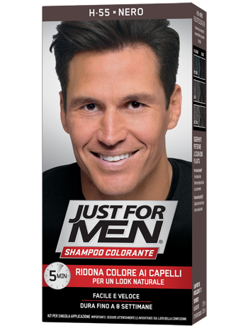 JUST FOR MEN SHAMPOO COLORANTE H55 NERO ATTIVATORE CHIARO 38,5 ML + BASE COLORE 27,5 ML - Farmacia Rossi2 - Farmacia Rossi 