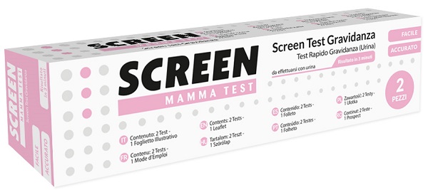 TEST PRECOCE CHE RILEVA L'ORMONE HCG NELL'URINA INDIVIDUANDO LO STATO DI GRAVIDANZA 2 PEZZI SCREEN MAMMA TEST GRAVIDANZA - Farmacia Rossi2 - Farmacia Rossi 