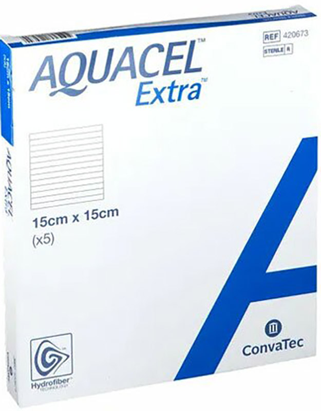 MEDICAZIONE IN HYDROFIBER E IONI ARGENTO INTESSUTA IN LYOCELL AQUACEL AG EXTRA DRS 15X15CM 5 PEZZI - Farmacia Rossi2 - Farmacia Rossi 
