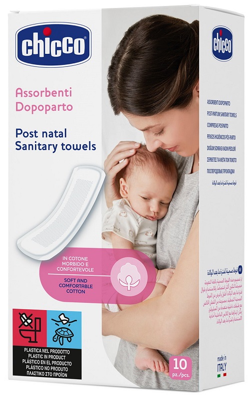 CHICCO MAMMA DONNA ASSORBENTI POSTPARTO COTONE 10 PEZZI - Farmacia Rossi2 - Farmacia Rossi 