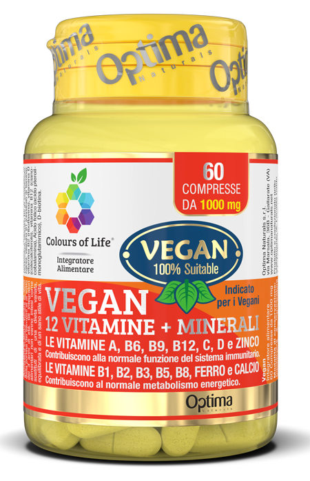 COLOURS OF LIFE VEGAN 12 VITAMINE + 3 MINERALI 60 COMPRESSE - Farmacia Rossi2 - Farmacia Rossi 