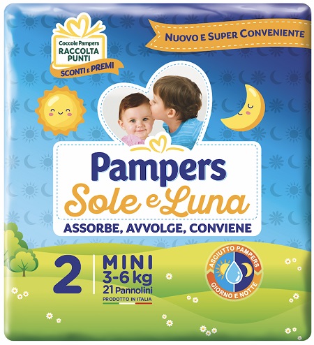 PANNOLINO PER BAMBINO PAMPERS SOLE & LUNA FLASH MINI 21 PEZZI - Farmacia Rossi2 - Farmacia Rossi 