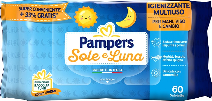 PAMPERS WIPES SOLE & LUNA EFFETTO SPUGNA 60 SALVIETTE - Farmacia Rossi2 - Farmacia Rossi 