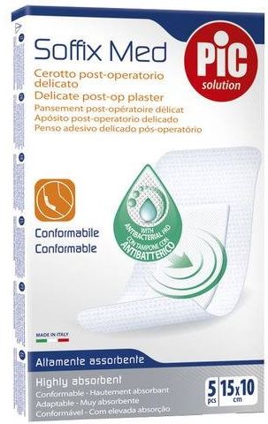 CEROTTO PIC SOFFIX MED IN TNT CON TAMPONE CENTRALE ASSORBENTE STERILE MONOUSO 10X15 CM ANTIBATTERICO 5 PEZZI - Farmacia Rossi2 - Farmacia Rossi 