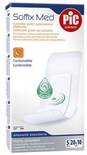 CEROTTO PIC SOFFIX MED IN TNT CON TAMPONE CENTRALE ASSORBENTE STERILE MONOUSO 10X20 CM ANTIBATTERICO 5 PEZZI - Farmacia Rossi2 - Farmacia Rossi 