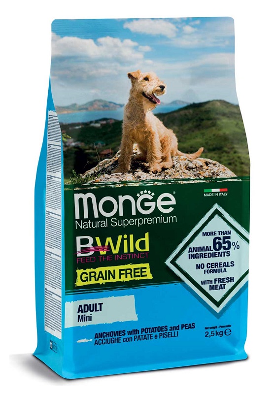 MONGE GRAIN FREE NATURAL SUPERPREMIUM SECCO CANE MINI ACCIUGHE PATATE PISELLI (DAL 15/12) 2,5 KG - Farmacia Rossi2 - Farmacia Rossi 