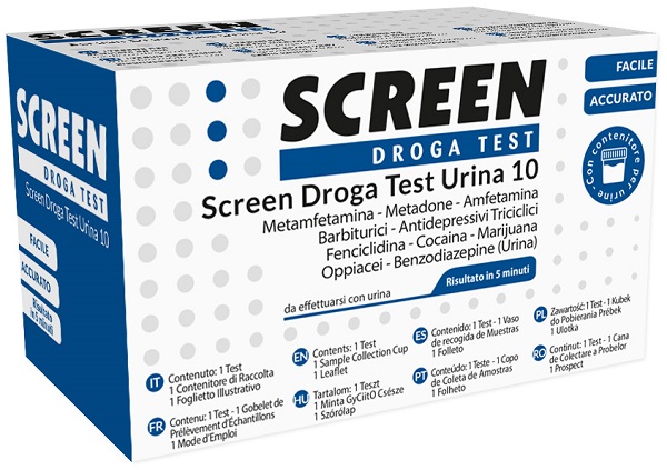 DROGA TEST CHE RILEVA 10 DROGHE TRAMITE URINA RISULTATO PER OGNI DROGA ANALIZZATA SCREEN DROGA TEST URINA 10 - Farmacia Rossi2 - Farmacia Rossi 