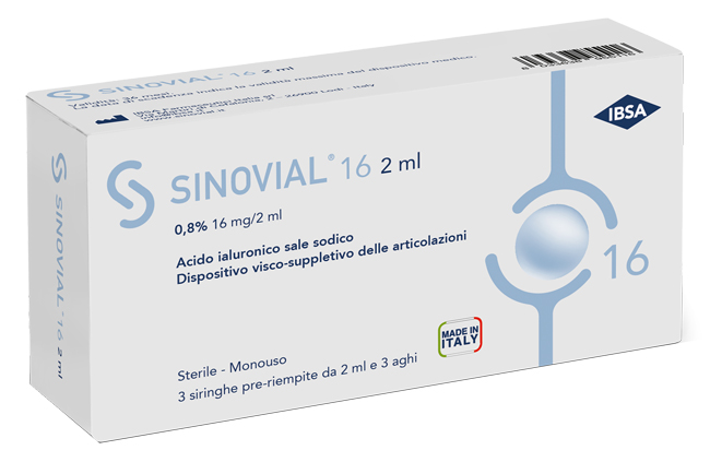 SIRINGA INTRA-ARTICOLARE SINOVIAL 16 ACIDO IALURONICO 0,8% 2 ML 3 PEZZI - Farmacia Rossi2 - Farmacia Rossi 