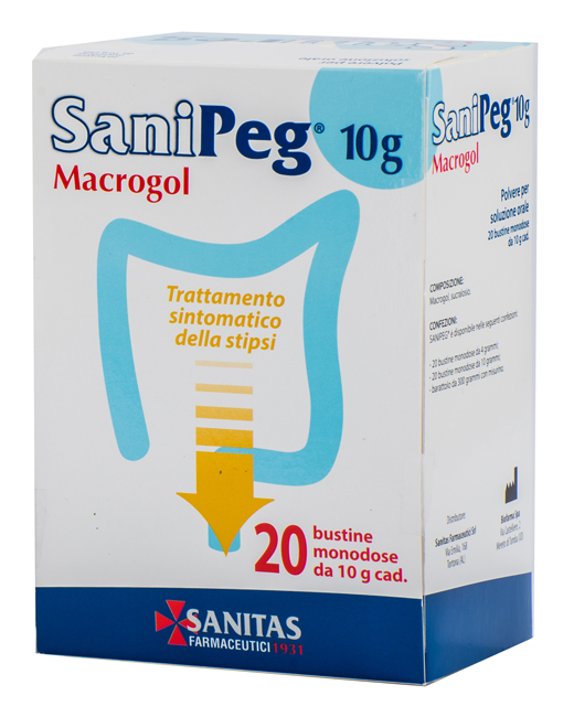 SANIPEG MACROGOL POLVERE PER SOLUZIONE ORALE 20 BUSTE DA 10 G - Farmacia Rossi2 - Farmacia Rossi 