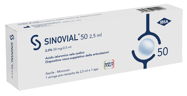 SIRINGA INTRA-ARTICOLARE SINOVIAL 50 ACIDO IALURONICO 2% 50 MG/2,5 ML 1 FS + AGO GAUGE 21 1 PEZZO - Farmacia Rossi2 - Farmacia Rossi 