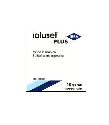 GARZA IALUSET PLUS IMPREGNATA DI CREMA DI ACIDO IALURONICO 0,05%, DI SULFADIAZINA ARGENTICA 1%, MACROGOL, GLICEROLO E ACQUA 10 X 10 CM 10 PEZZI - Farmacia Rossi2 - Farmacia Rossi 