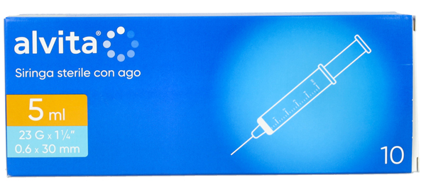 SIRINGA PER INFUSIONE E IRRIGAZIONE ALVITA 5 ML CON AGO 23 GAUGE 1 1/4 0,6X30MM 10 PEZZI - Farmacia Rossi2 - Farmacia Rossi 