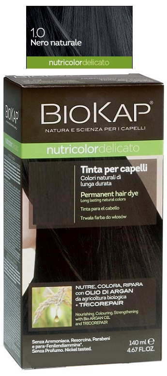 BIOKAP NUTRICOLOR DELICATO 1,0 NERO NATURALE TINTA TUBO + FLACONE - Farmacia Rossi2 - Farmacia Rossi 
