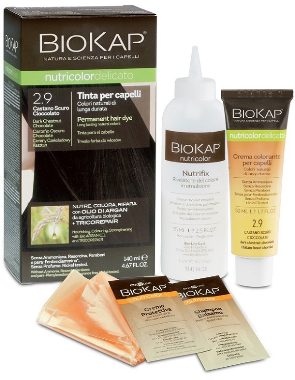 BIOKAP NUTRICOLOR DELICATO 2,9 CASTANO SCURO CIOCCOLATO TINTA TUBO + FLACONE - Farmacia Rossi2 - Farmacia Rossi 