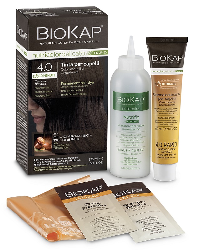 BIOS LINE  BIOKAP NUTRICOLOR DELICATO RAPID TINTA 4,00 CASTANO NATURALE 135 ML - Farmacia Rossi2 - Farmacia Rossi 