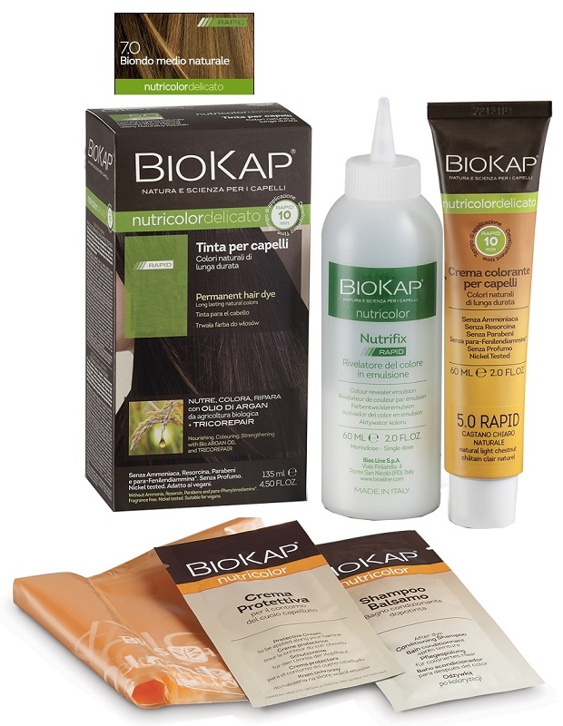 BIOS LINE  BIOKAP NUTRICOLOR DELICATO RAPID TINTA 7,0 BIONDO MEDIO NATURALE 135 ML - Farmacia Rossi2 - Farmacia Rossi 