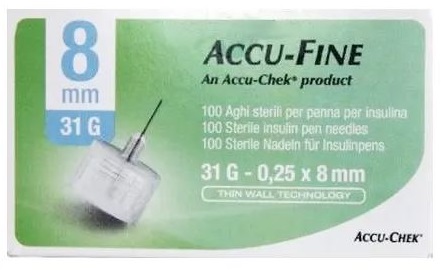 AGO PER PENNA DA INSULINA ACCU-FINE PEN NEEDLE ACCU-CHEK GAUGE 31 X 8MM 100 PEZZI - Farmacia Rossi2 - Farmacia Rossi 