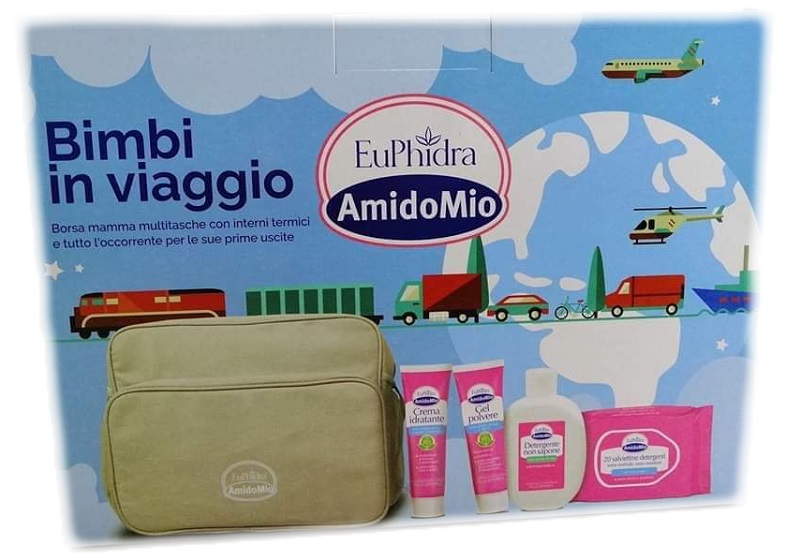 EUPHIDRA AMIDOMIO BORSA BIMBI VIAGGIO GEL POLVERE 50ML + DETERGENTE NON SAPONE 200ML + CREMA IDRATANTE 50ML + SALVIETTINE 20 PEZZI - Farmacia Rossi2 - Farmacia Rossi 