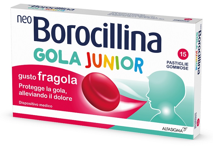 NEOBOROCILLINA GOLA JUNIOR 15 PASTIGLIE FRAGOLA - Farmacia Rossi2 - Farmacia Rossi 