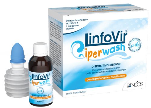 LINFOVIR IPERWASH SOLUZIONE SALINA IPERTONICA TAMPONATA 8 FLACONI DA 60 ML + 1 EROGATORE NASALE - Farmacia Rossi2 - Farmacia Rossi 