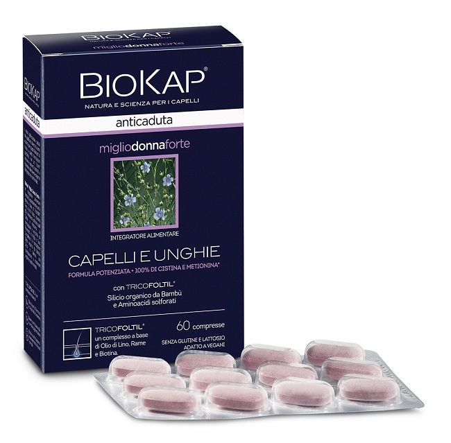 BIOKAP ANTICADUTA MIGLIO DONNA FORTE CON TRICOFOLTIL 60 COMPRESSE - Farmacia Rossi2 - Farmacia Rossi 