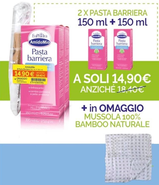 EUPHIDRA AMIDOMIO PASTA BARRIERA 2X150 ML + MUSSOLA GADGET - Farmacia Rossi2 - Farmacia Rossi 