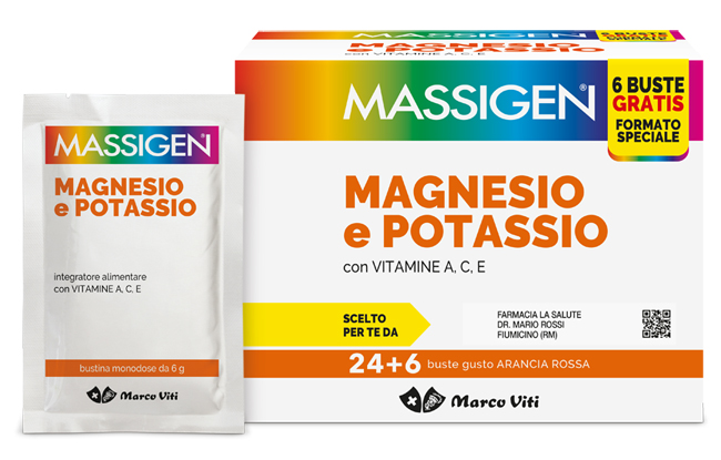 MASSIGEN MAGNESIO POTASSIO 24 BUSTINE + 6 BUSTINE - Farmacia Rossi2 - Farmacia Rossi 