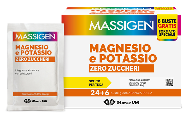 MASSIGEN MAGNESIO POTASSIO ZERO ZUCCHERO 24 BUSTINE + 6 BUSTINE - Farmacia Rossi2 - Farmacia Rossi 