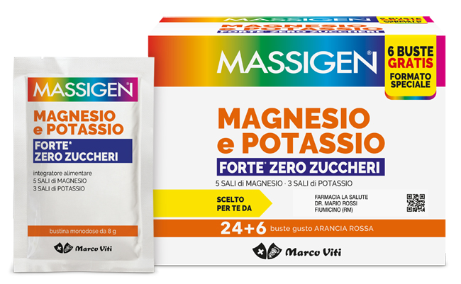 MASSIGEN MAGNESIO POTASSIO FORTE ZERO ZUCCHERO 24 BUSTINE + 6 BUSTINE - Farmacia Rossi2 - Farmacia Rossi 