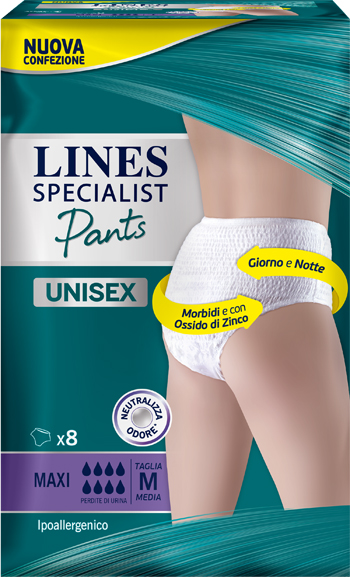LINES SPECIALIST PANTS MAXI M X 8 PANNOLONE MUTANDINA INDOSSABILE COME NORMALE BIANCHERIA TIPO PULL-ON - Farmacia Rossi2 - Farmacia Rossi 