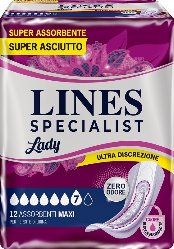 LINES SPECIALIST MAXI X 12 AUSILIO ASSORBENTE SAGOMATO UTILIZZABILE CON L'AUSILIO DI MUTANDA ELASTICIZZATA RIUTILIZZABILE - Farmacia Rossi2 - Farmacia Rossi 
