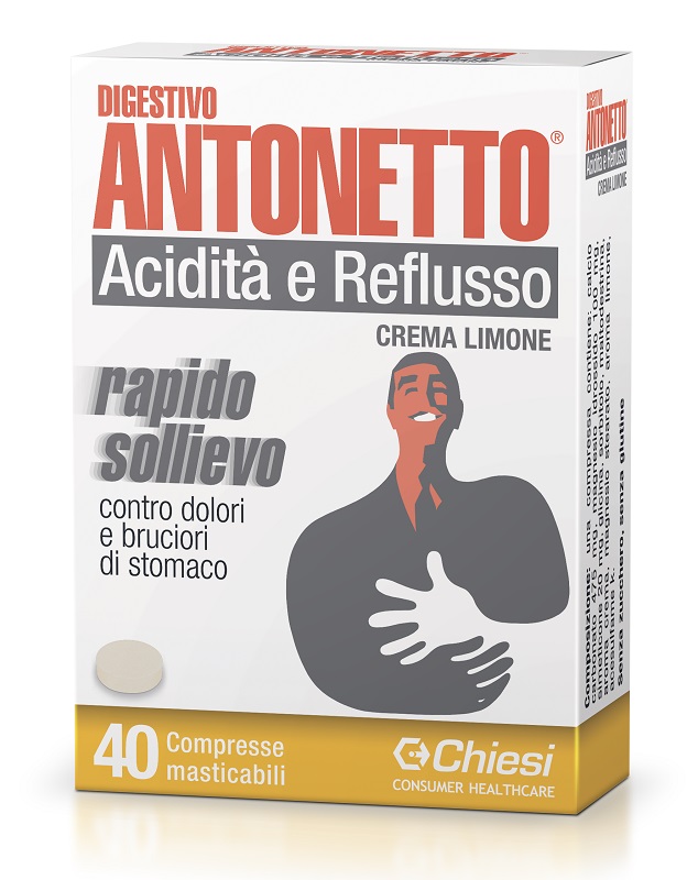 DIGESTIVO ANTONETTO ACIDITA' E REFLUSSO CREMA AL LIMONE 40 COMPRESSE MASTICABILI - Farmacia Rossi2 - Farmacia Rossi 