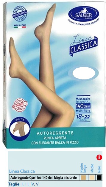 SAUBER AUTOREGGENTE OPEN TOE MAGLIA MICRORETE 140 DEN COLORE NEUTRO BEIGE TAGLIA 3 LINEA CLASSICA - Farmacia Rossi2 - Farmacia Rossi 
