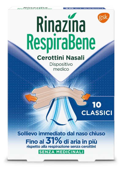 RINAZINA RESPIRABENE CEROTTI NASALI CLASSICI CARTON 10 PEZZI - Farmacia Rossi2 - Farmacia Rossi 