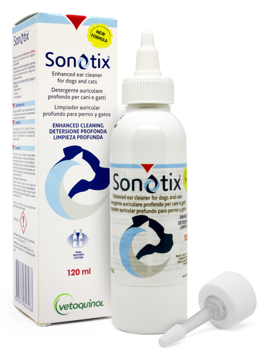 SONOTIX DETERGENTE AURICOLARE PROFONDO CANI E GATTI FLACONE 120 ML + CANNULA CORTA RIGIDA + CANNULA LUNGA FLESSIBILE - Farmacia Rossi2 - Farmacia Rossi 