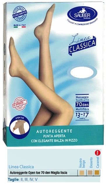 SAUBER AUTOREGGENTE OPEN TOE MAGLIA LISCIA 70 DEN COLORE CARAMEL TAGLIA 5 LINEA CLASSICA - Farmacia Rossi2 - Farmacia Rossi 