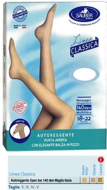 SAUBER AUTOREGGENTE OPEN TOE MAGLIA LISCIA 140 DEN COLORE CARAMEL TAGLIA 2 LINEA CLASSICA - Farmacia Rossi2 - Farmacia Rossi 