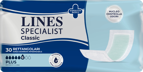 PANNOLONE RETTANGOLARE LINES SPECIALIST CLASSIC SENZA BARRIERA 30 PEZZI - Farmacia Rossi2 - Farmacia Rossi 
