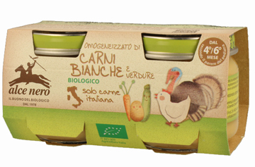 OMOGENEIZZATO CARNI BIANCHE CON VERDURE BABY FOOD BIO ALCE NERO 2 X 80 G - Farmacia Rossi2 - Farmacia Rossi 
