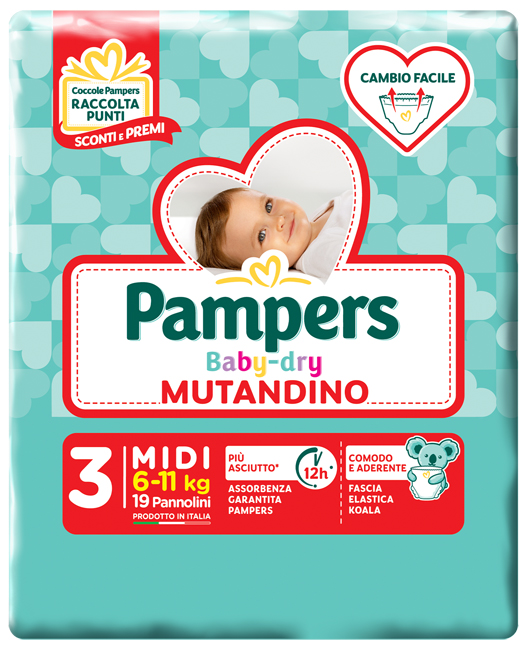 PAMPERS BABY DRY MUTANDINA MIDI SMALL PACK 19 PEZZI - Farmacia Rossi2 - Farmacia Rossi 