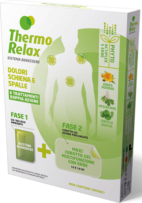 THERMORELAX PHYTO GEL DOLORI SCHIENA E SPALLE FASE 1 GEL SOLLIEVO IMMEDIATO E FASE 2 MAXI CEROTTO GEL MULTIFUNZIONALE CON ERBE 6 PEZZI - Farmacia Rossi2 - Farmacia Rossi 