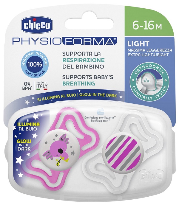 CHICCO SUCCHIETTO LIGHT LUMINOSO SILICONE 6-16 MESI 2 PEZZI - Farmacia Rossi2 - Farmacia Rossi 