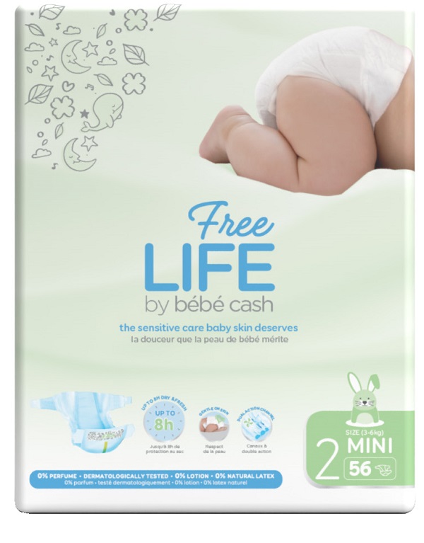 FREELIFE BY BEBECASH PANNOLINO MINI TAGLIA 2 3-6 KG GIROVITA 30-48 CM 56 PEZZI - Farmacia Rossi2 - Farmacia Rossi 