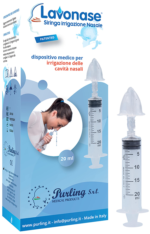 LAVONASE IRRIGAZIONE NASALE NON STERILE SIRINGA 20 ML + LUER-LOCK CON CAPPUCCIO + UGELLO NASALE CON RACCORDO LUER-LOCK + PERFORATORE CON VALVOLA NON RITORNO CON TAPPO - Farmacia Rossi2 - Farmacia Rossi 