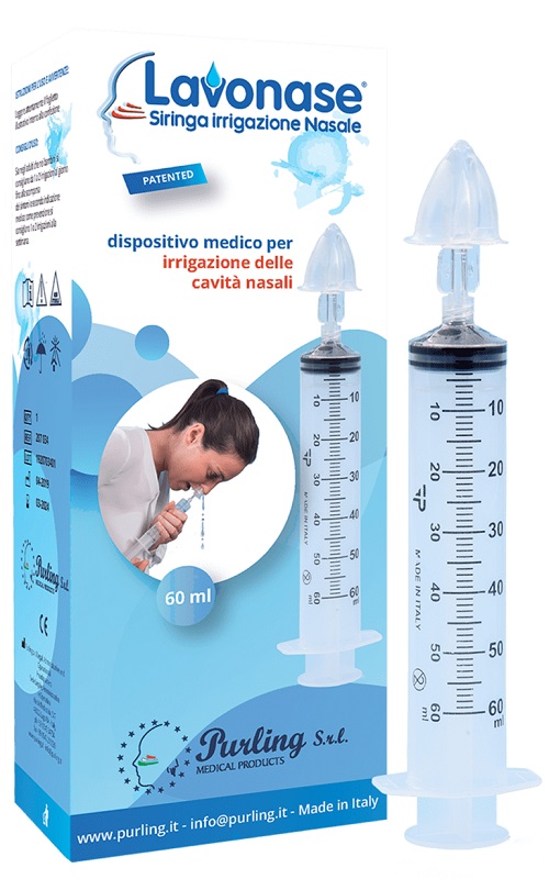 LAVONASE IRRIGAZIONE NASALE NON STERILE SIRINGA 60 ML + LUER-LOCK CON CAPPUCCIO + UGELLO NASALE CON RACCORDO LUER-LOCK + PERFORATORE CON VALVOLA NON RITORNO CON TAPPO - Farmacia Rossi2 - Farmacia Rossi 